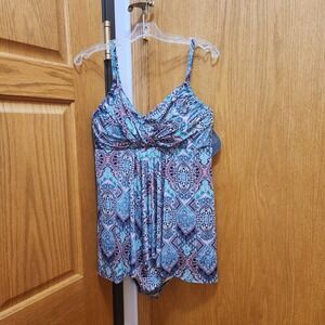 Garnet Hill Women's Swimsuit Tunic Tankini Paisley Print Ruched Sz 16